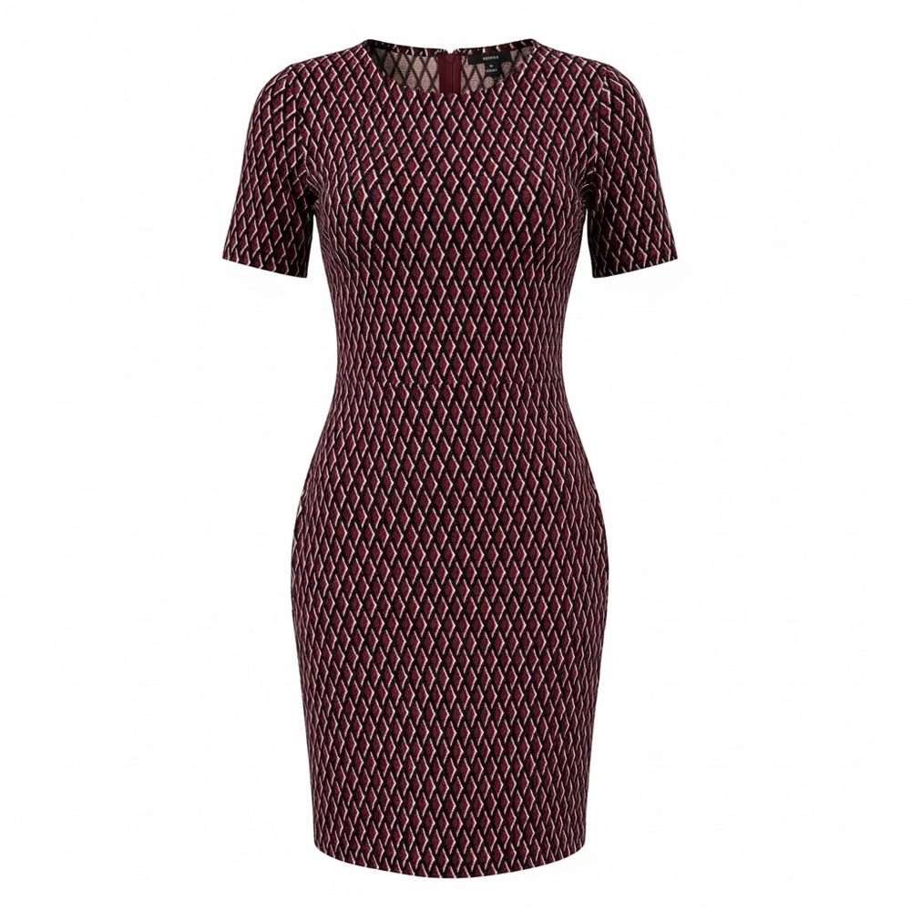 Ann Taylor Burgundy Geometric Bodycon Sheath Dress | XS